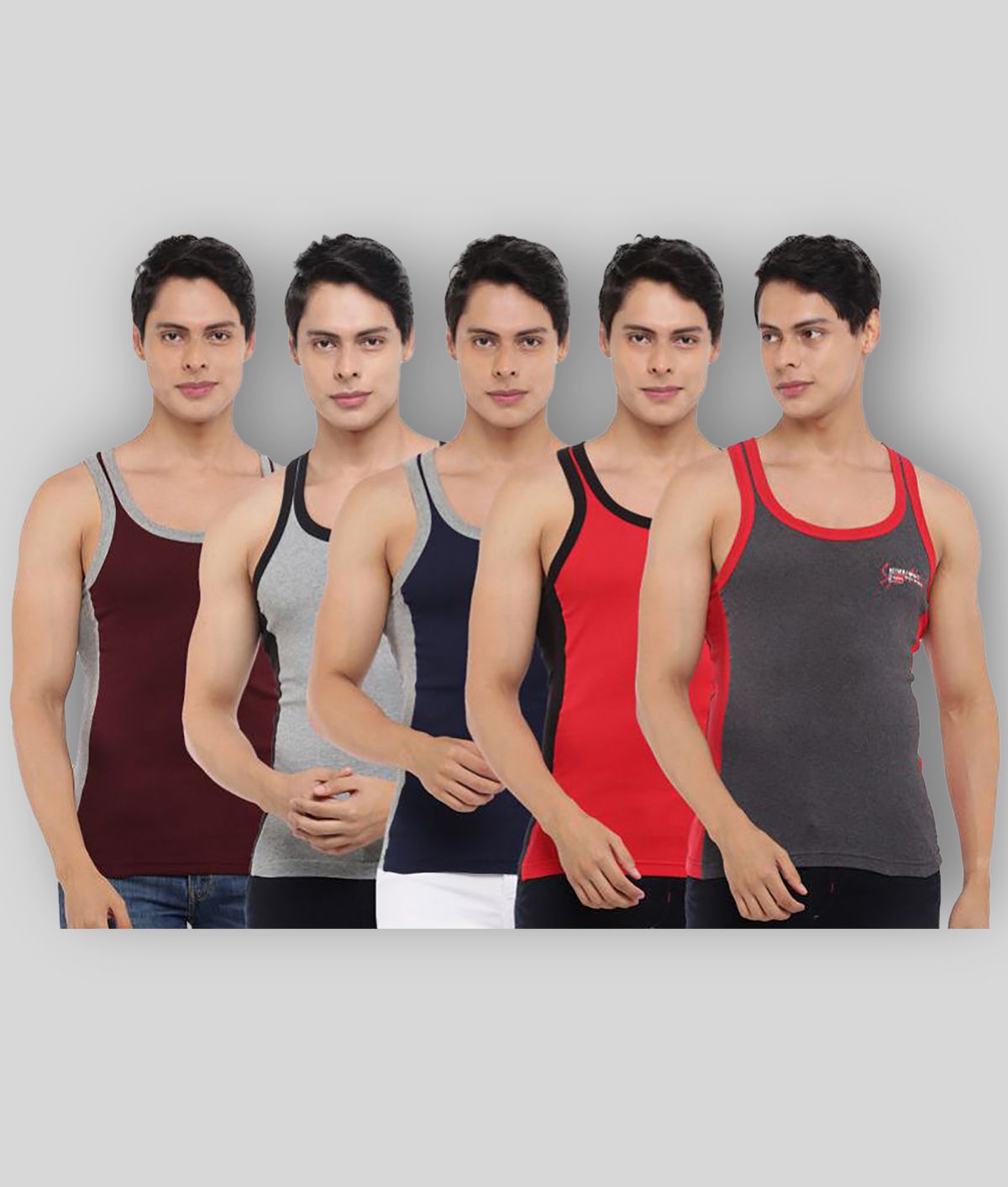     			Pack of 5 Dollar Bigboss Assorted Solid Cotton Blend Men Vest