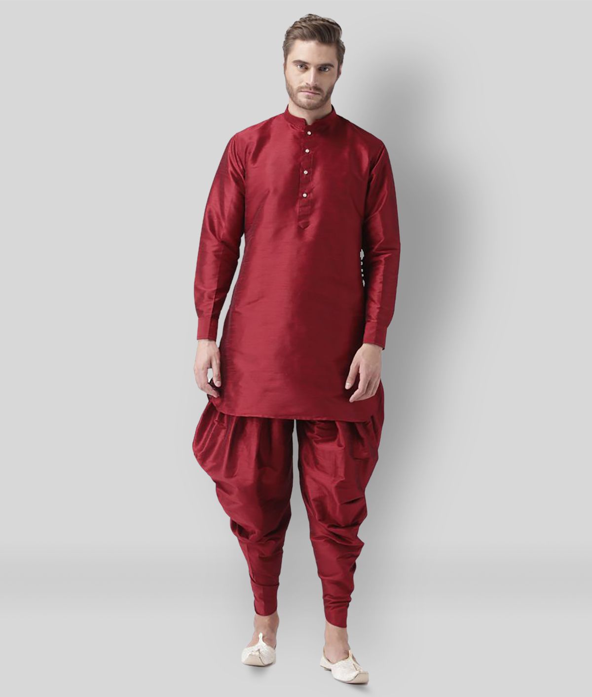     			Hangup Maroon Silk Blend Kurta Pyjama Set