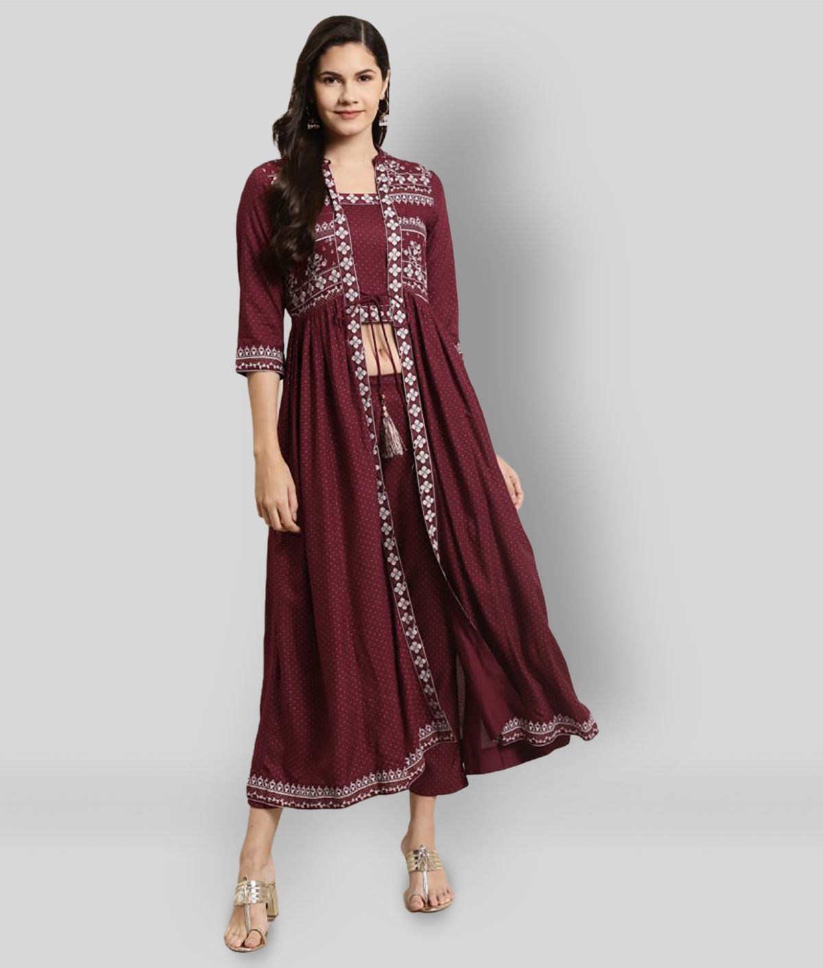     			Juniper - Maroon Anarkali Rayon Women's Stitched Salwar Suit ( Pack of 1 )