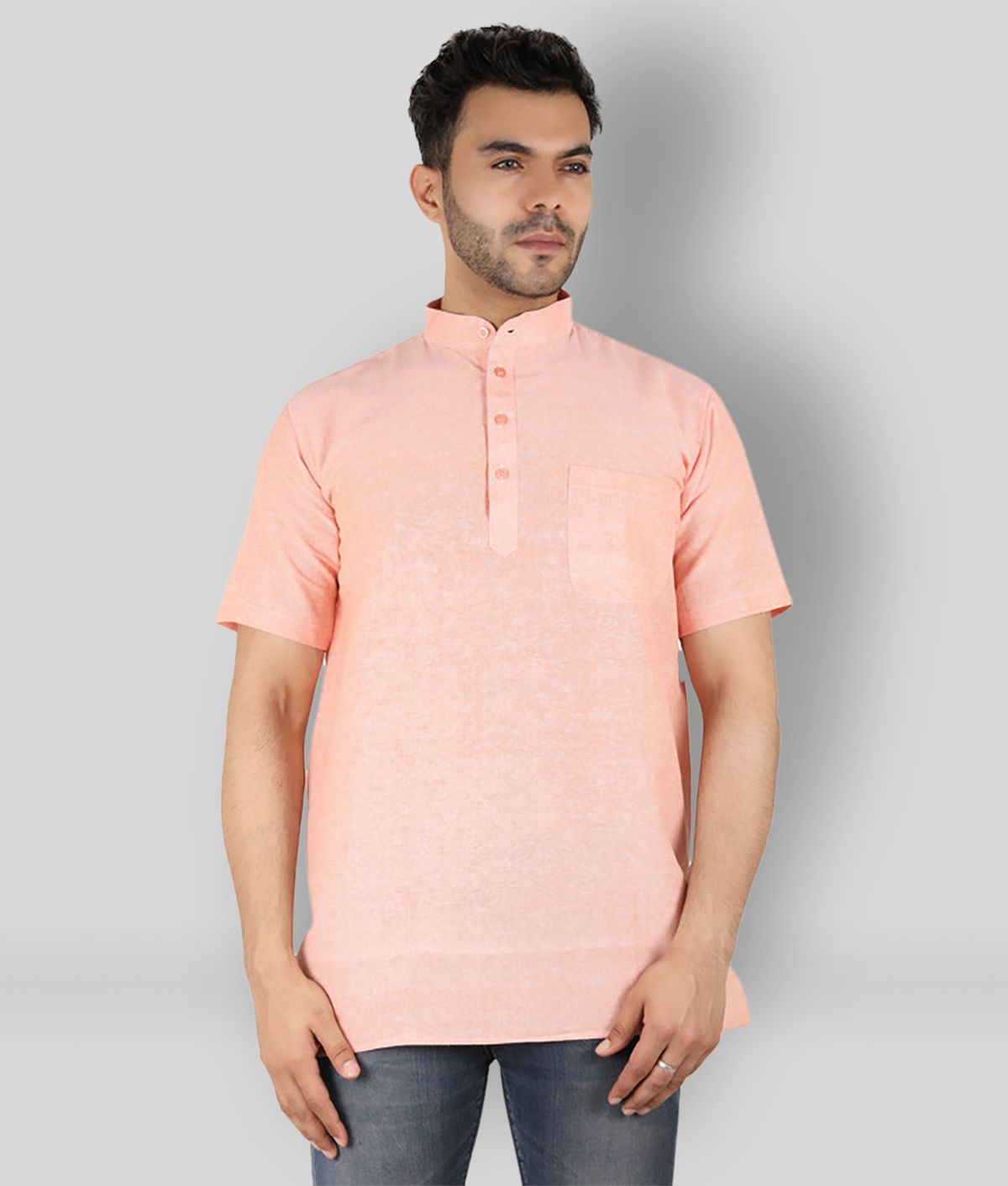     			Latest Chikan - Peach Cotton Men's Shirt Style Kurta ( Pack of 1 )