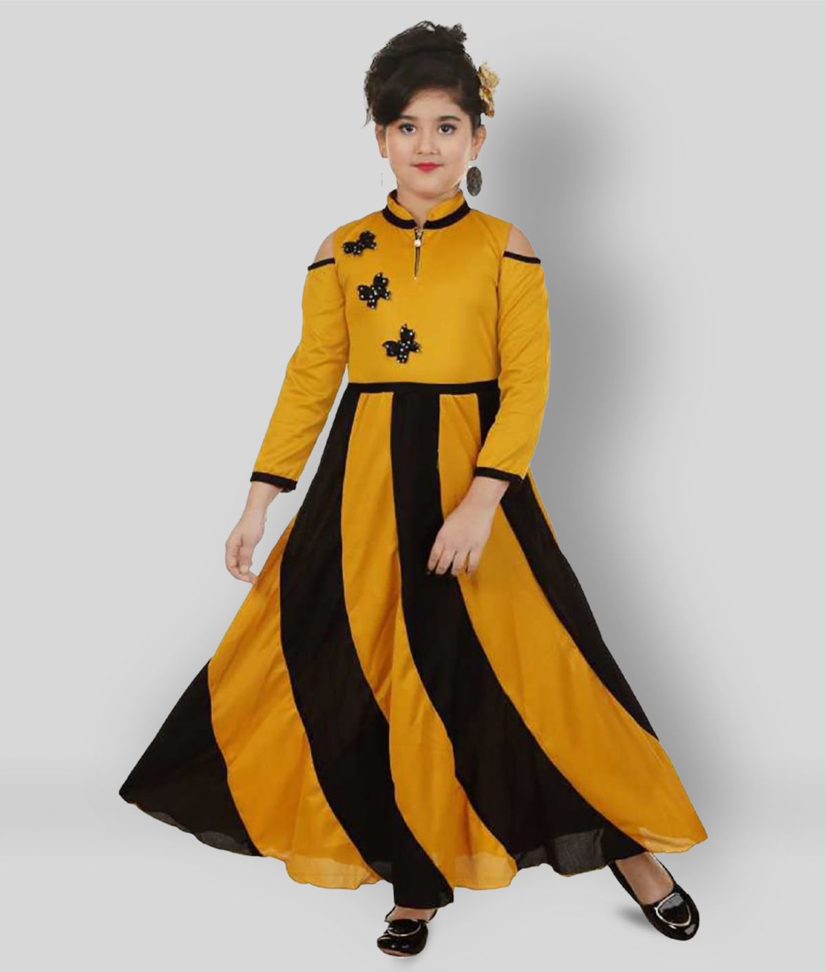 SBN - Black & Yellow Cotton Blend Girl's A-line Dress ( Pack of 1 )