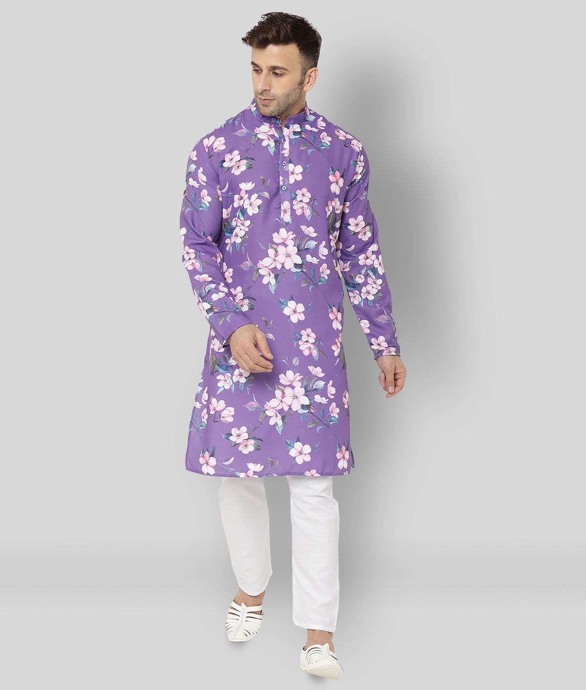     			Hangup Purple Cotton Blend Kurta Pyjama Set Single Pack