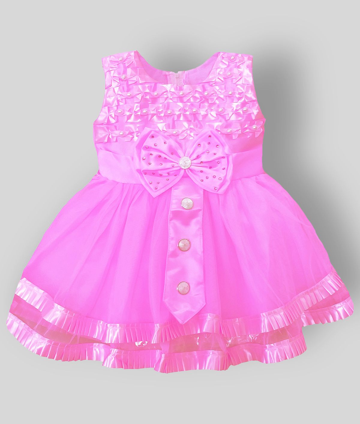     			LITTLE PANDA - Pink Cotton Blend Baby Girl's Frock ( Pack of 1 )