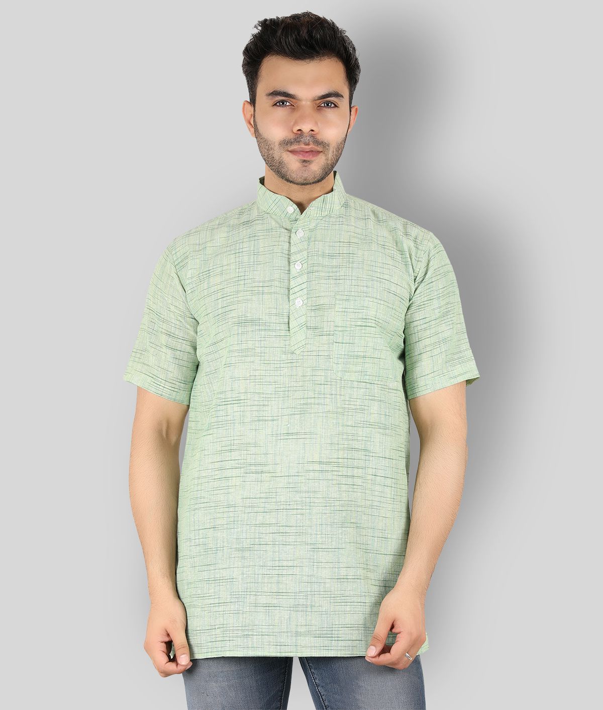     			Latest Chikan - Green Cotton Blend Men's Shirt Style Kurta ( Pack of 1 )