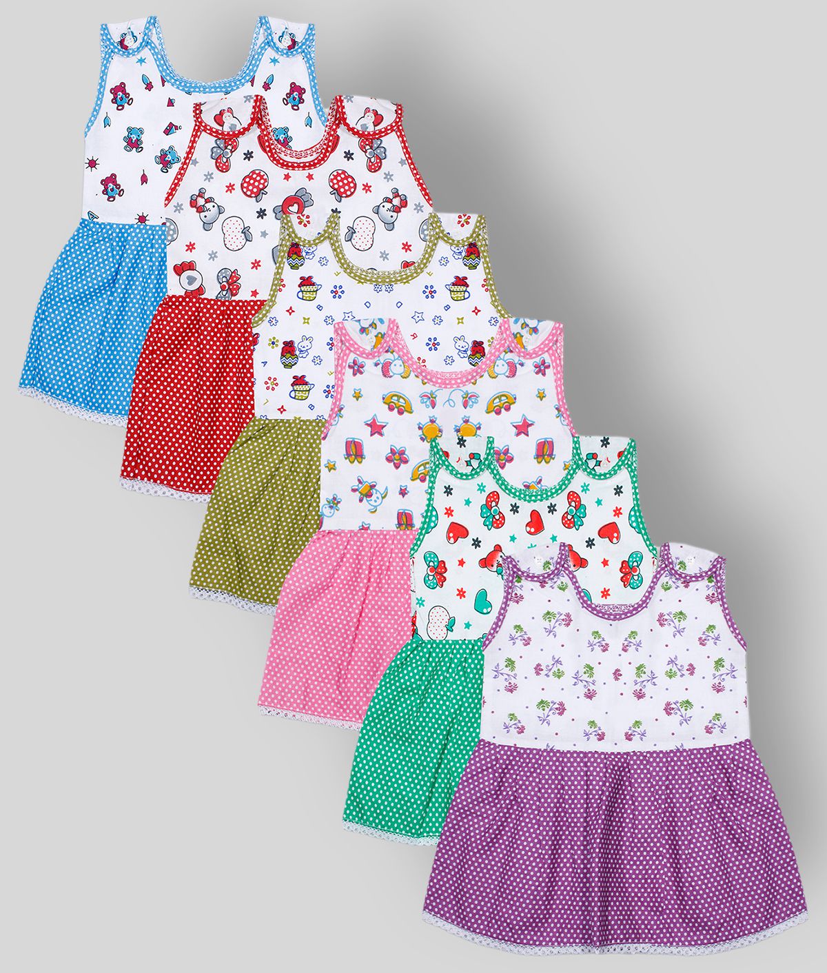     			Luke and Lilly - Multicolor Cotton Baby Girl's Frock ( Pack of 6 )