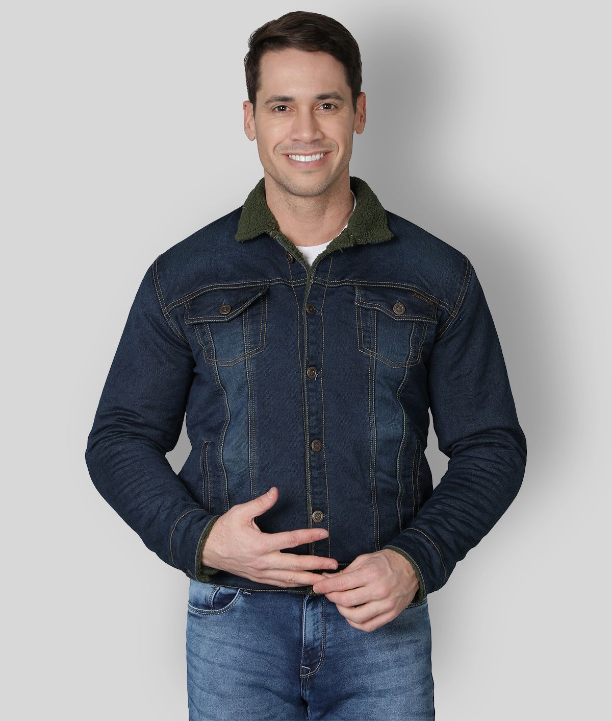     			NUEVOSPORTA - Green Denim Regular Fit Men's Denim Jacket ( Pack of 1 )