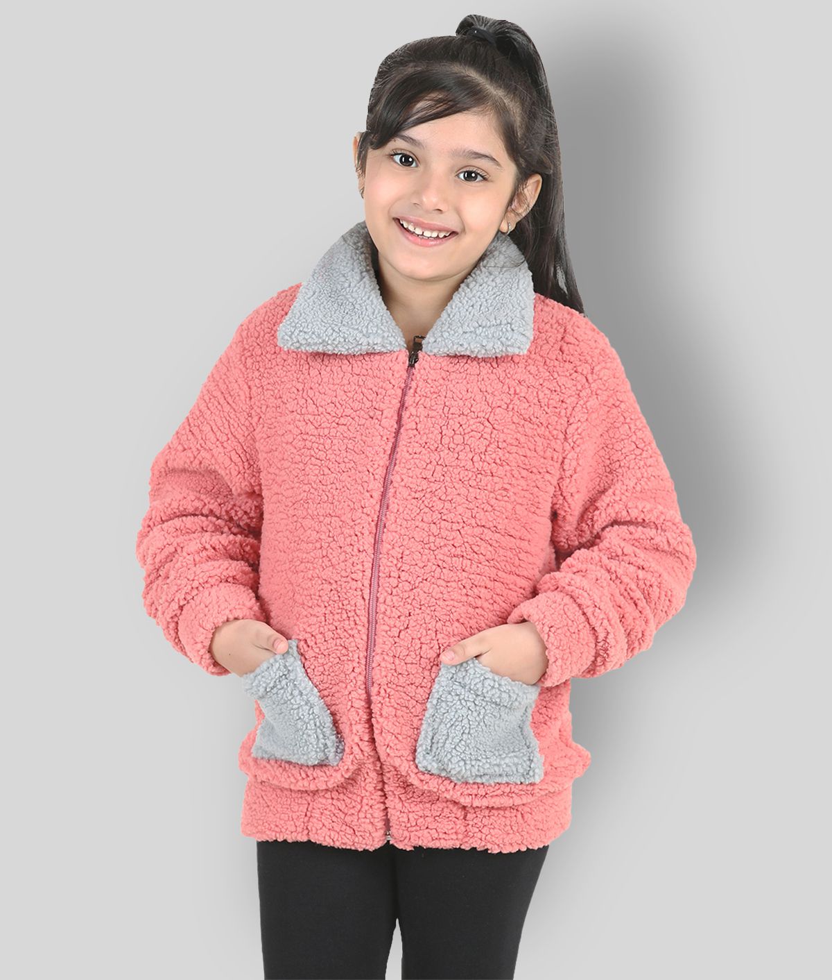     			Naughty Ninos Girls Pink Front Zippered Sherpa Jacket