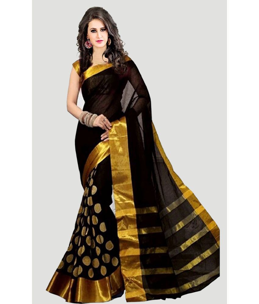     			Bhuwal Fashion - Black Cotton Silk Saree With Blouse Piece ( Pack of 1 )