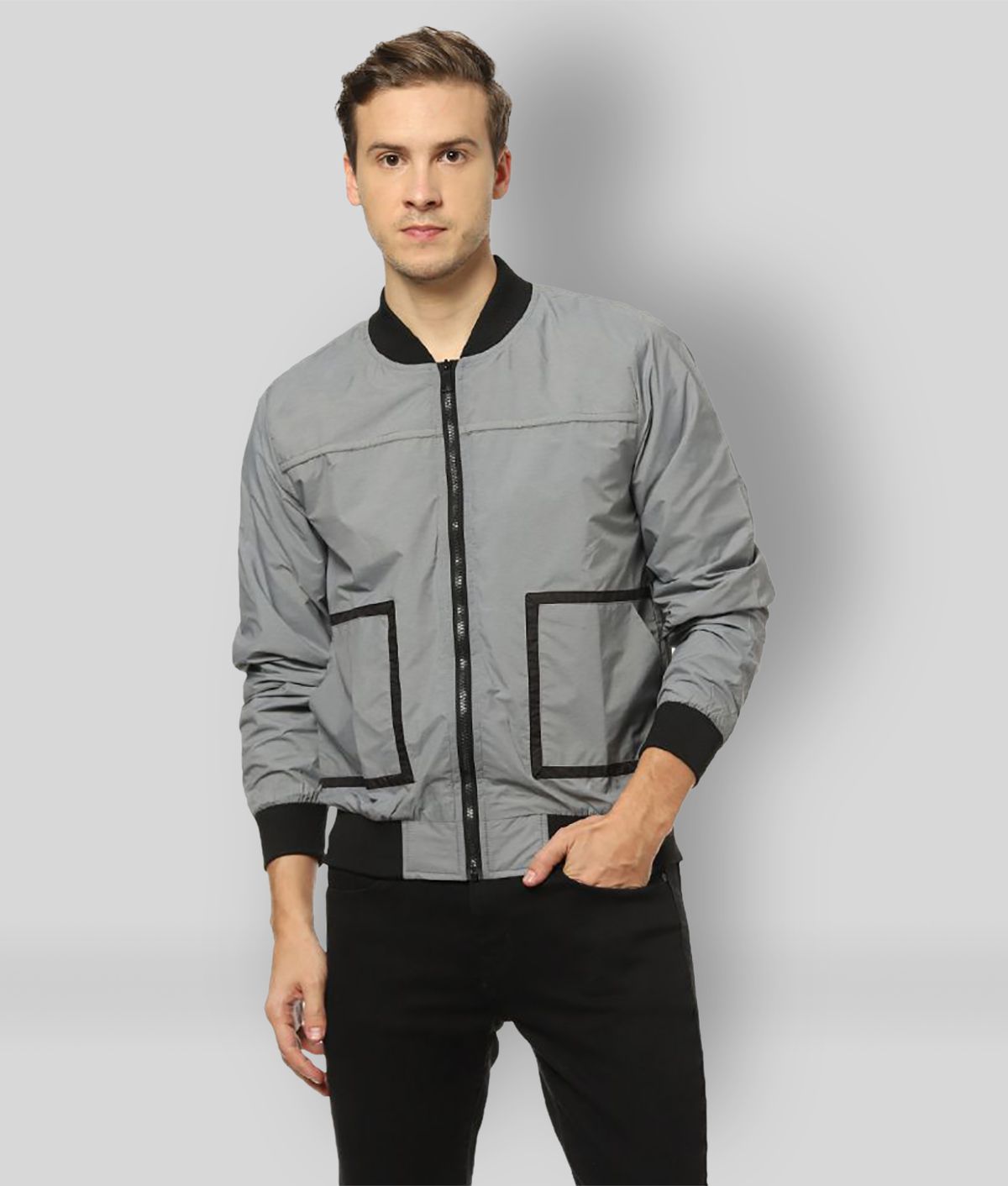     			Campus Sutra - Grey Polyester Regular Fit Men's Casual Jacket ( Pack of 1 )