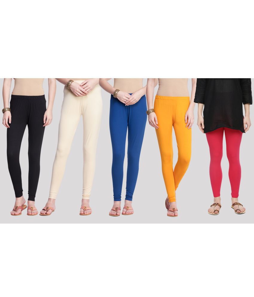 Dollar Missy - Multicoloured Cotton Women's Leggings ( Pack of 5 )
