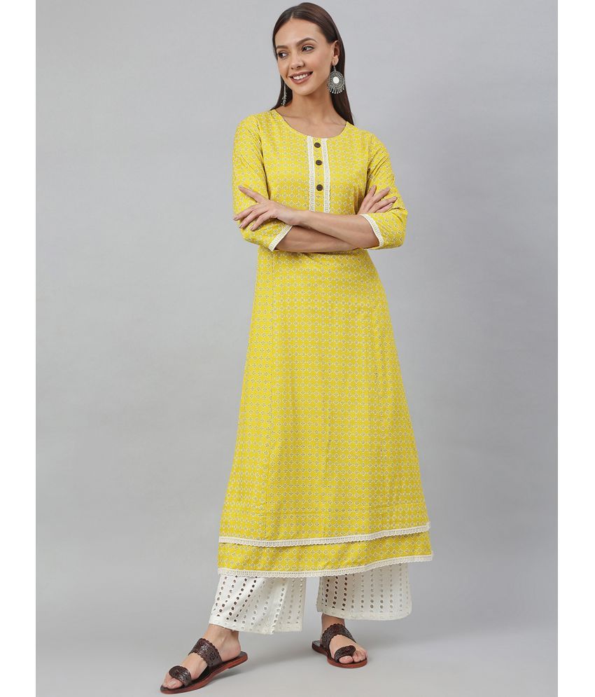     			Janasya - Yellow Rayon Women's A-line Kurti ( Pack of 1 )