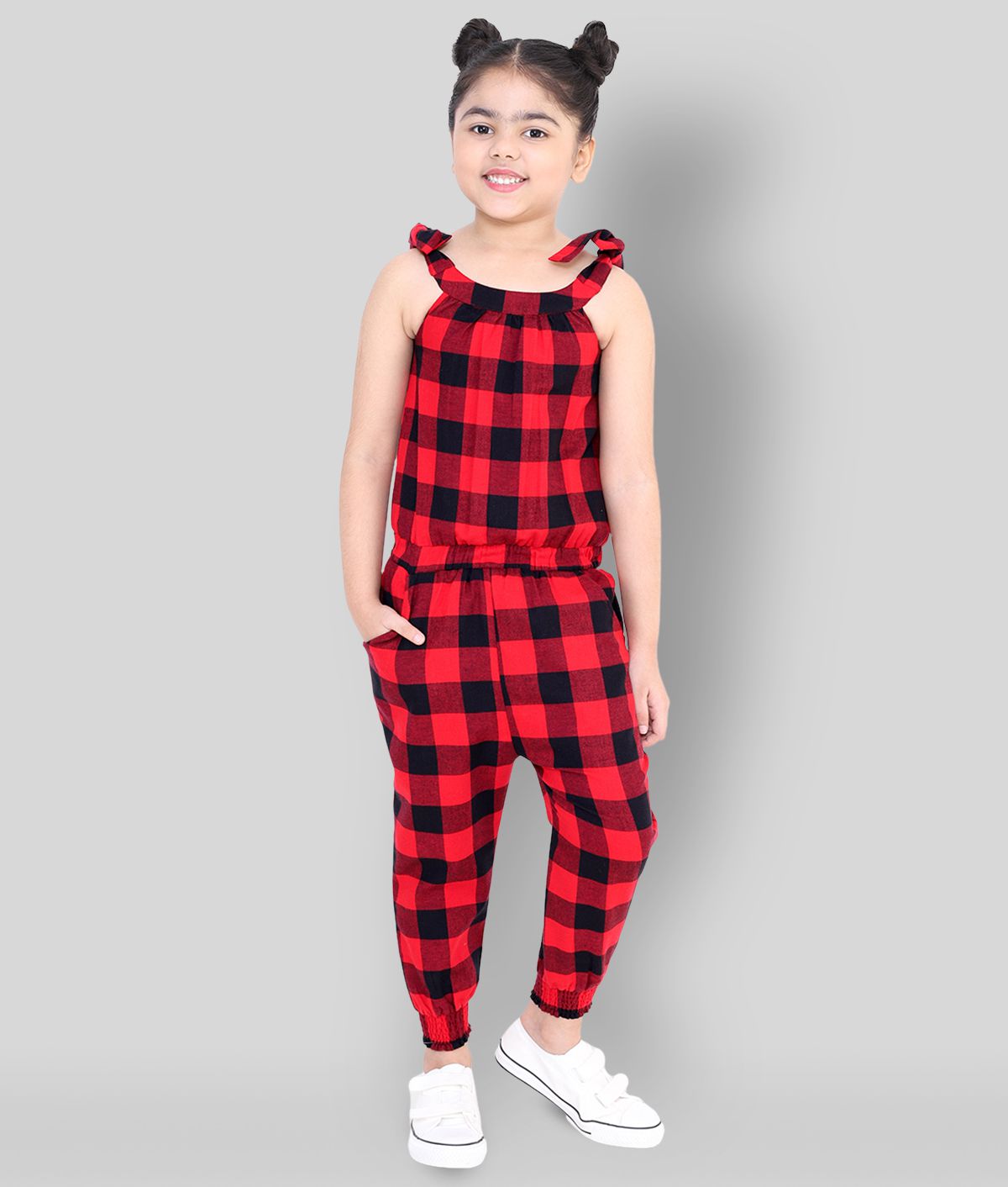     			Naughty Ninos - Red Cotton Girls Jumpsuit ( Pack of 1 )