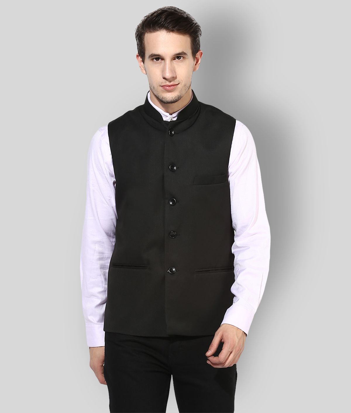     			Hangup Black Cotton Blend Nehru Jacket