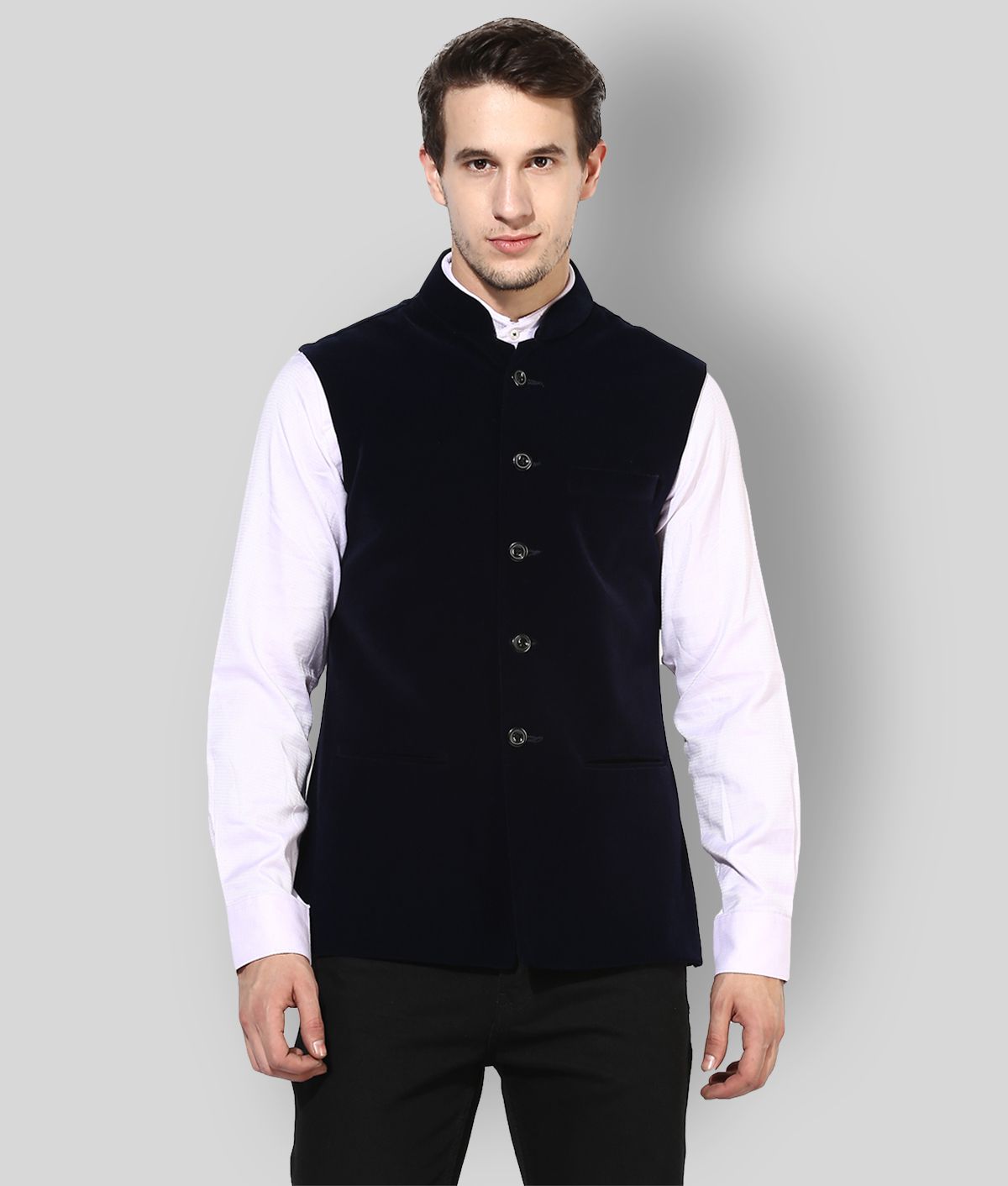     			Hangup Navy Velvet Nehru Jacket