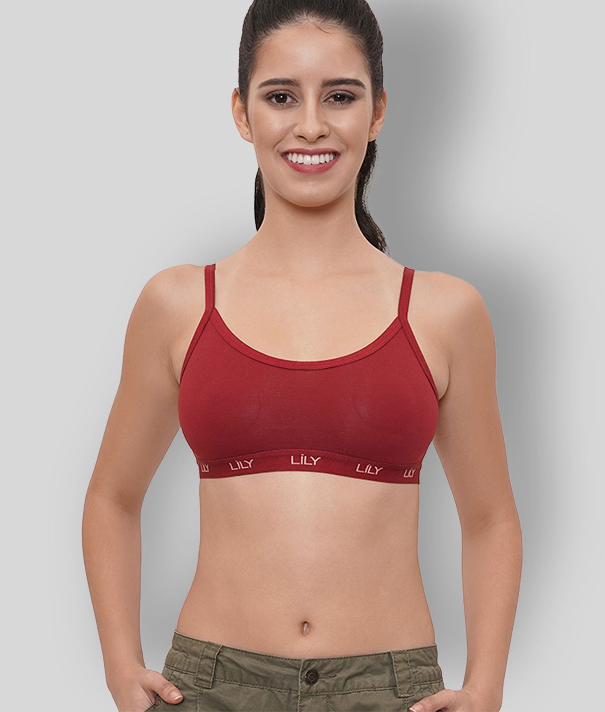 Lily - Maroon Cotton Blend Non Padded Women's Sports Bra ( Pack of 1 )
