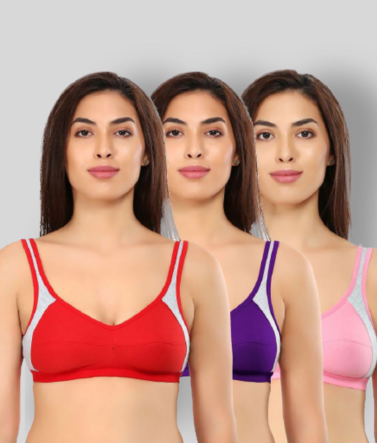 Simply Perfect Multi Cotton Blend Solid Sports Bra - Pack of 3