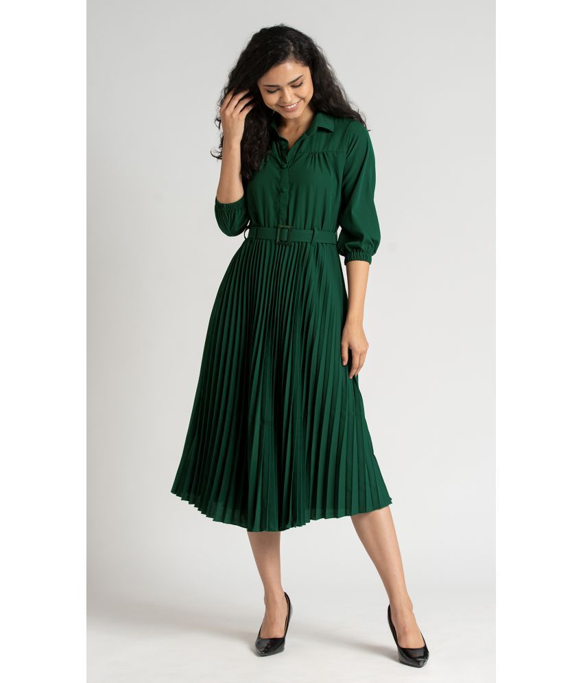     			aask - Green Crepe Women's Fit & Flare Dress ( Pack of 1 )