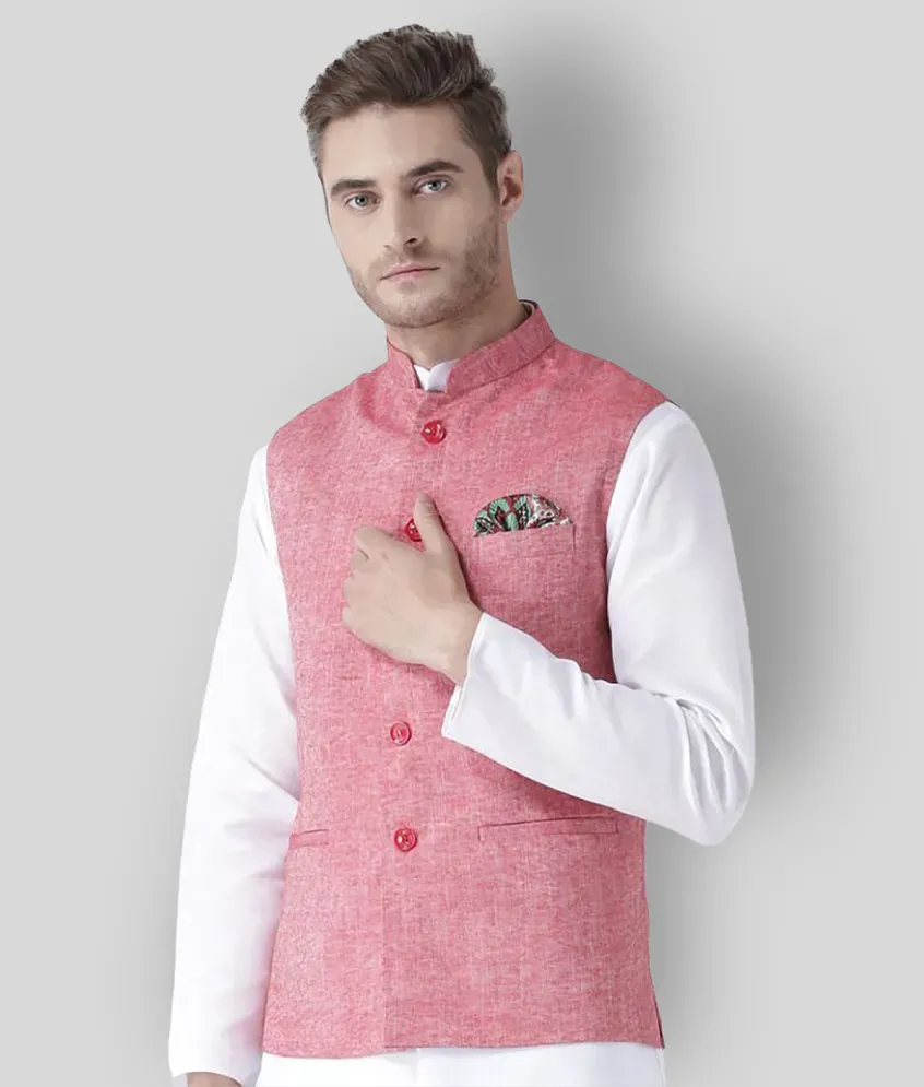 Hangup Red Linen Nehru Jacket Buy Hangup Red Linen Nehru Jacket