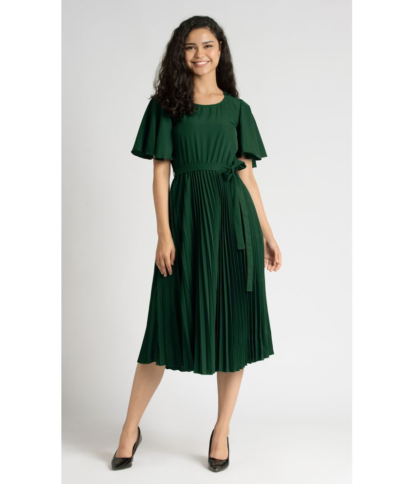     			aask - Green Crepe Women's Fit & Flare Dress ( Pack of 1 )