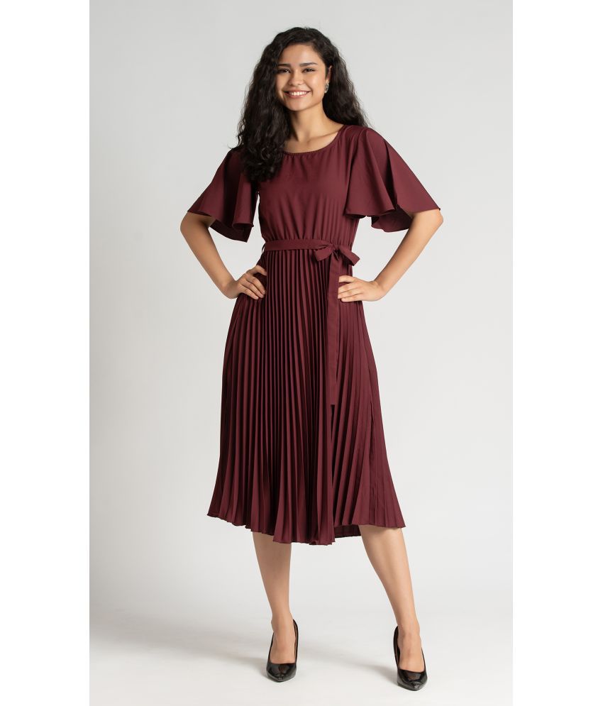     			aask - Maroon Crepe Women's Fit & Flare Dress ( Pack of 1 )
