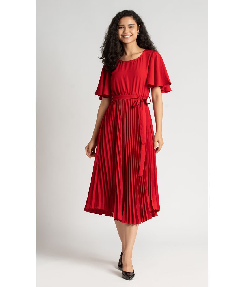    			aask - Red Crepe Women's Fit & Flare Dress ( Pack of 1 )
