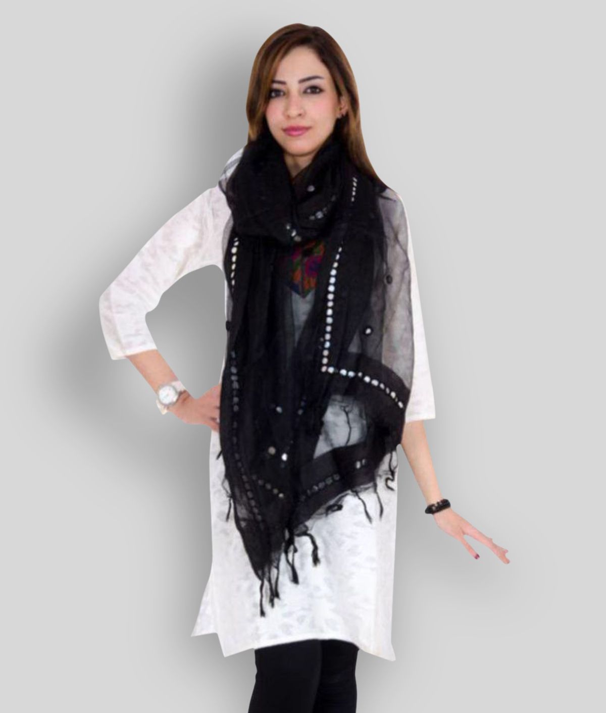     			Apratim Black Tissue Dupatta