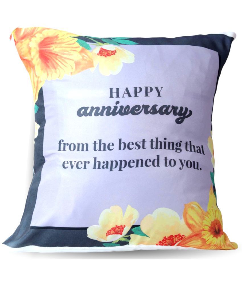HOMETALES - Happy Anniversary Printed Gifting Cushion With Filler-Purple (12X12 Inch)
