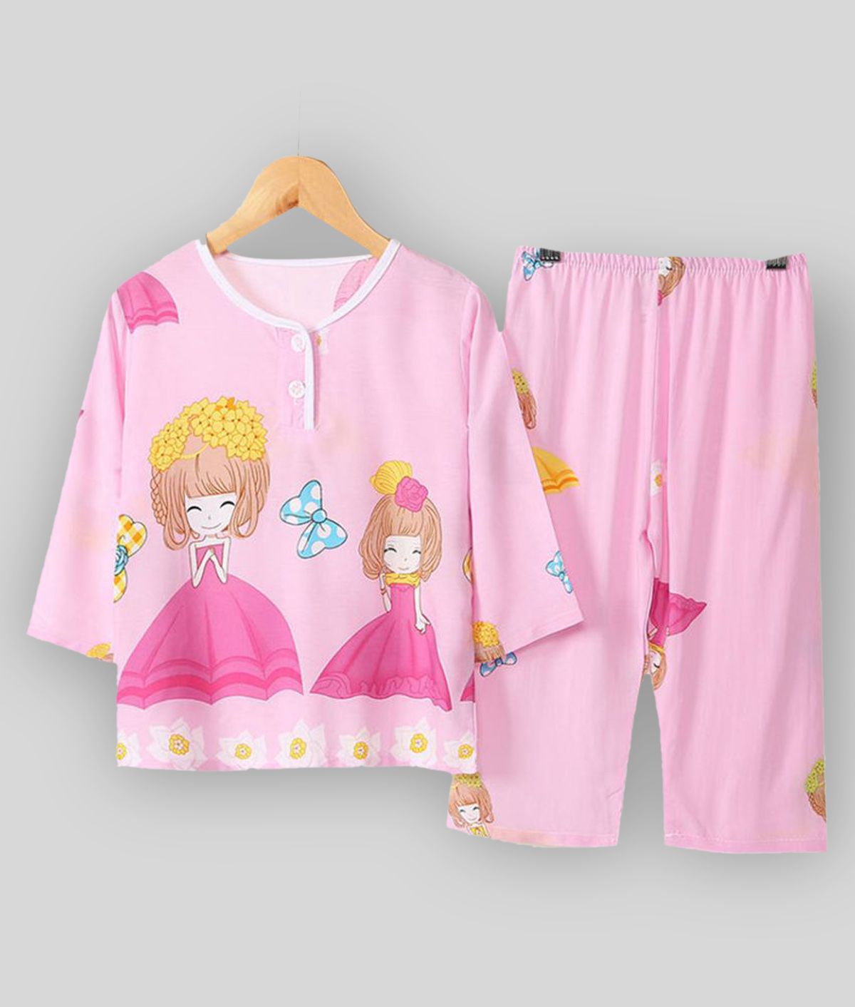 HOPSCOTCH - Pink Viscose Girls Night Suit Set ( Pack of 1 )