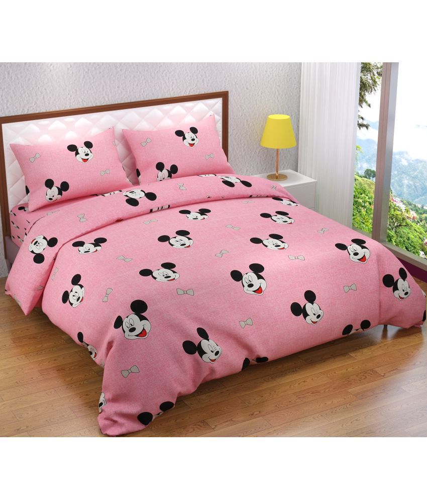     			Shaphio - Pink Microfiber Double Bedsheet with 2 Pillow Covers