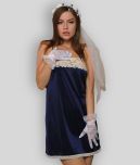 Clovia - Navy Blue Satin Women's Nightwear Night Dress