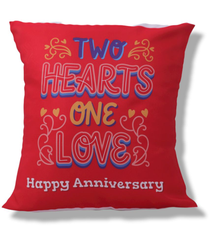 HOMETALES - Happy Anniversary Printed Gifting Cushion With Filler-Red (12X12 Inch)