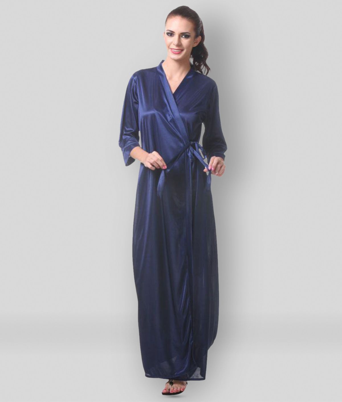 Affair - Navy Blue Satin Women's Nightwear Robes ( Pack of 1 )