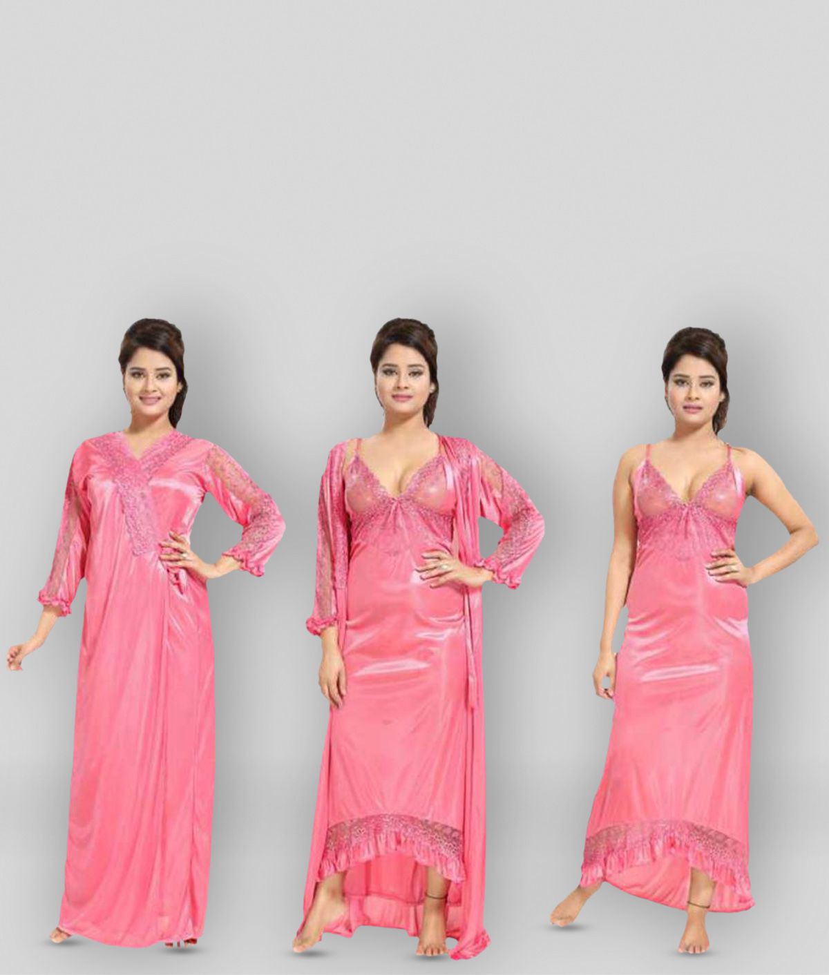     			Gutthi - Pink Satin Women's Nightwear Nighty & Night Gowns ( Pack of 2 )