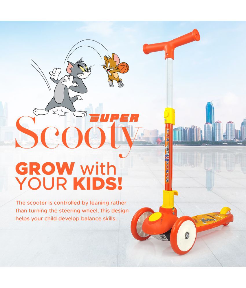     			Tom & Jerry Scooter For Kids, Scooter, Scooty, Kids Scooter, Scooter For Kids 3+ Years, Smart Kick Scooter With Adjustable Height N Foldable Scooter For Kids (Capacity 45Kg | Orange)