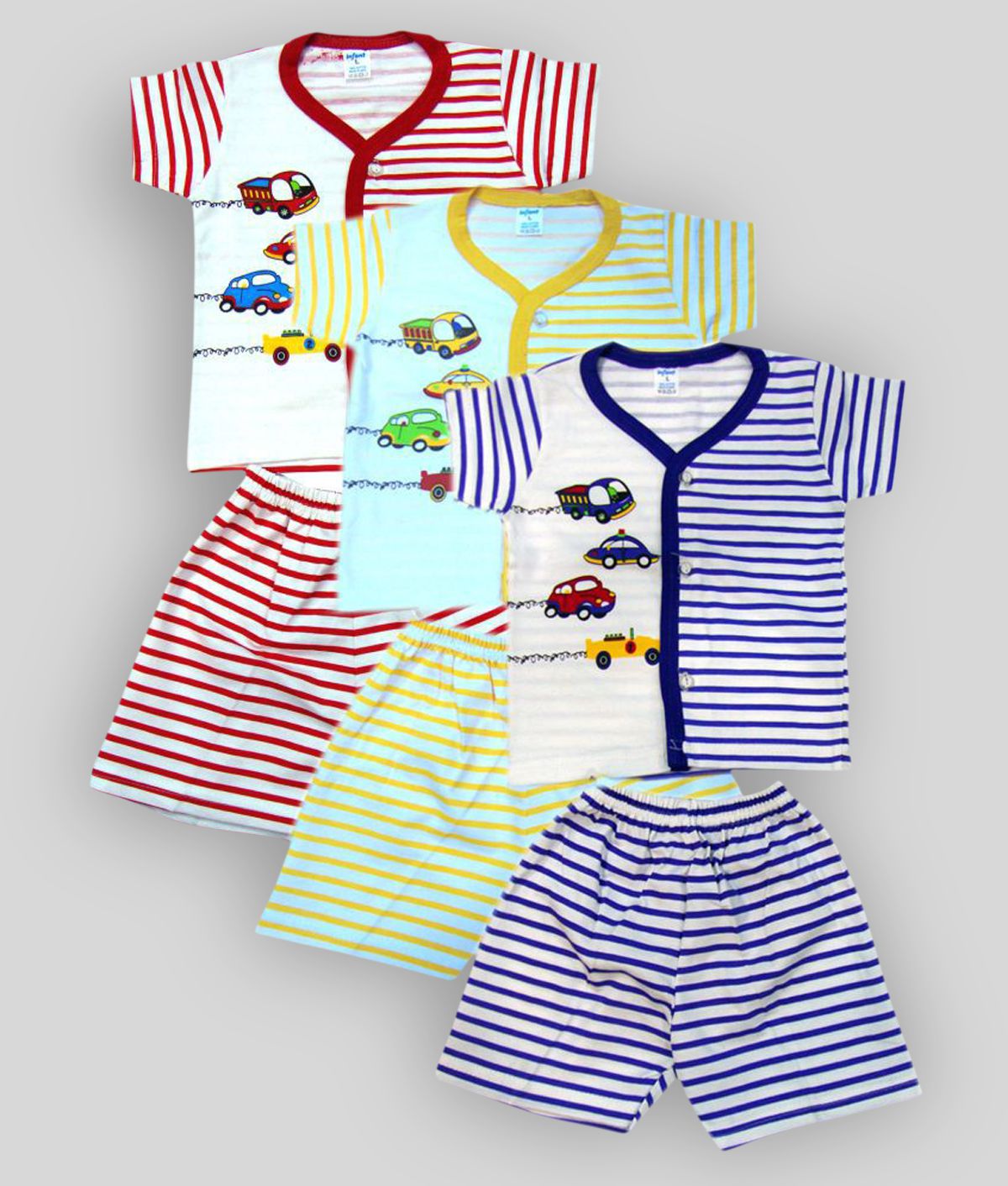     			INFANT - Multicolor Cotton Top & Shorts For Baby Boy ( Pack of 3 )