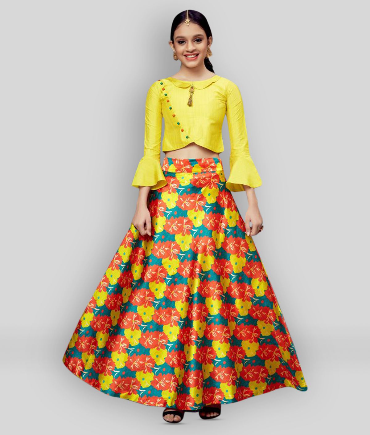     			Mirrow Trade Girl's Designer Top with Lehenga Skirt