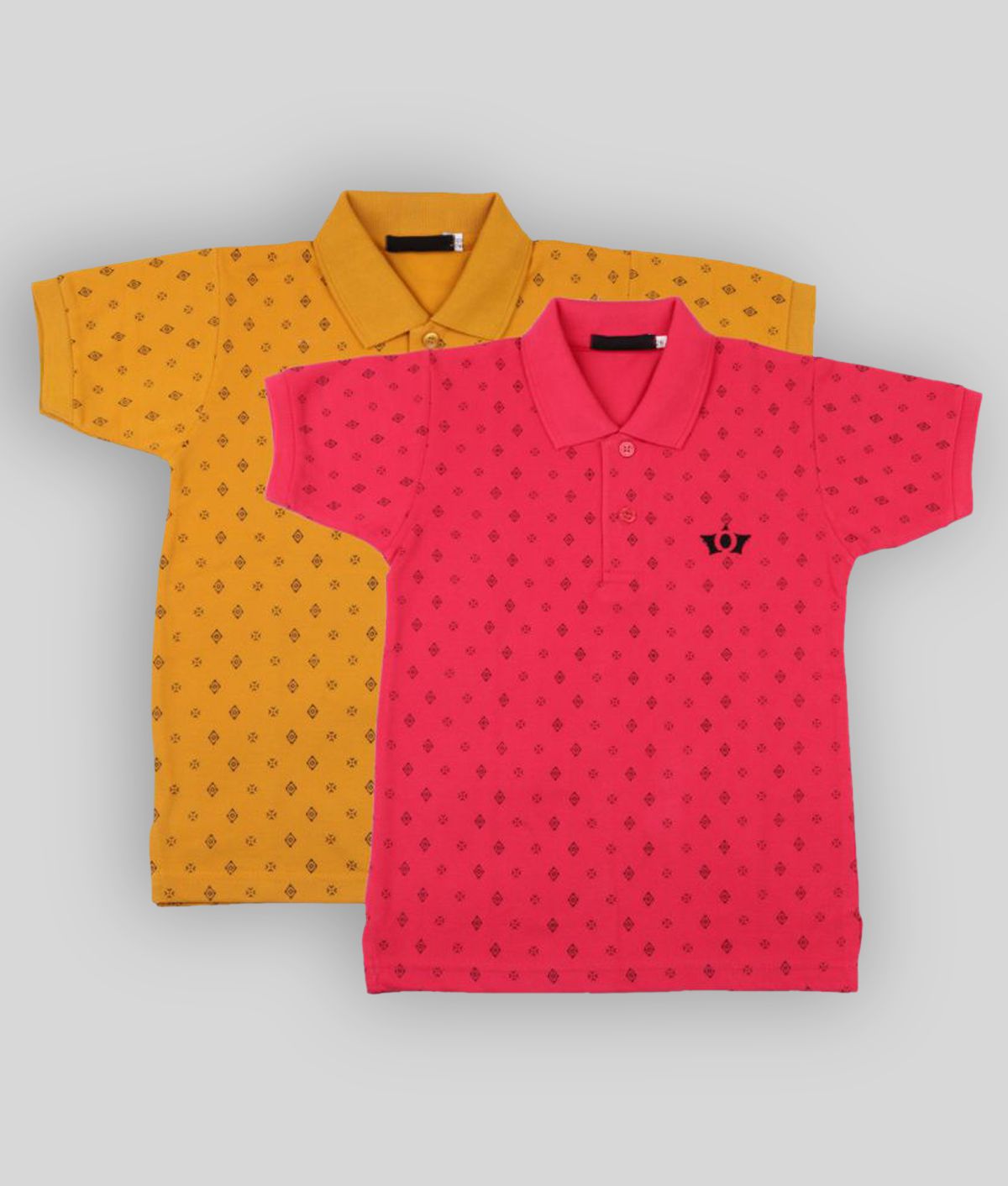     			Neuvin Pink and Yellow Printed Cotton Polo T Shirts for Boys Pack of 2