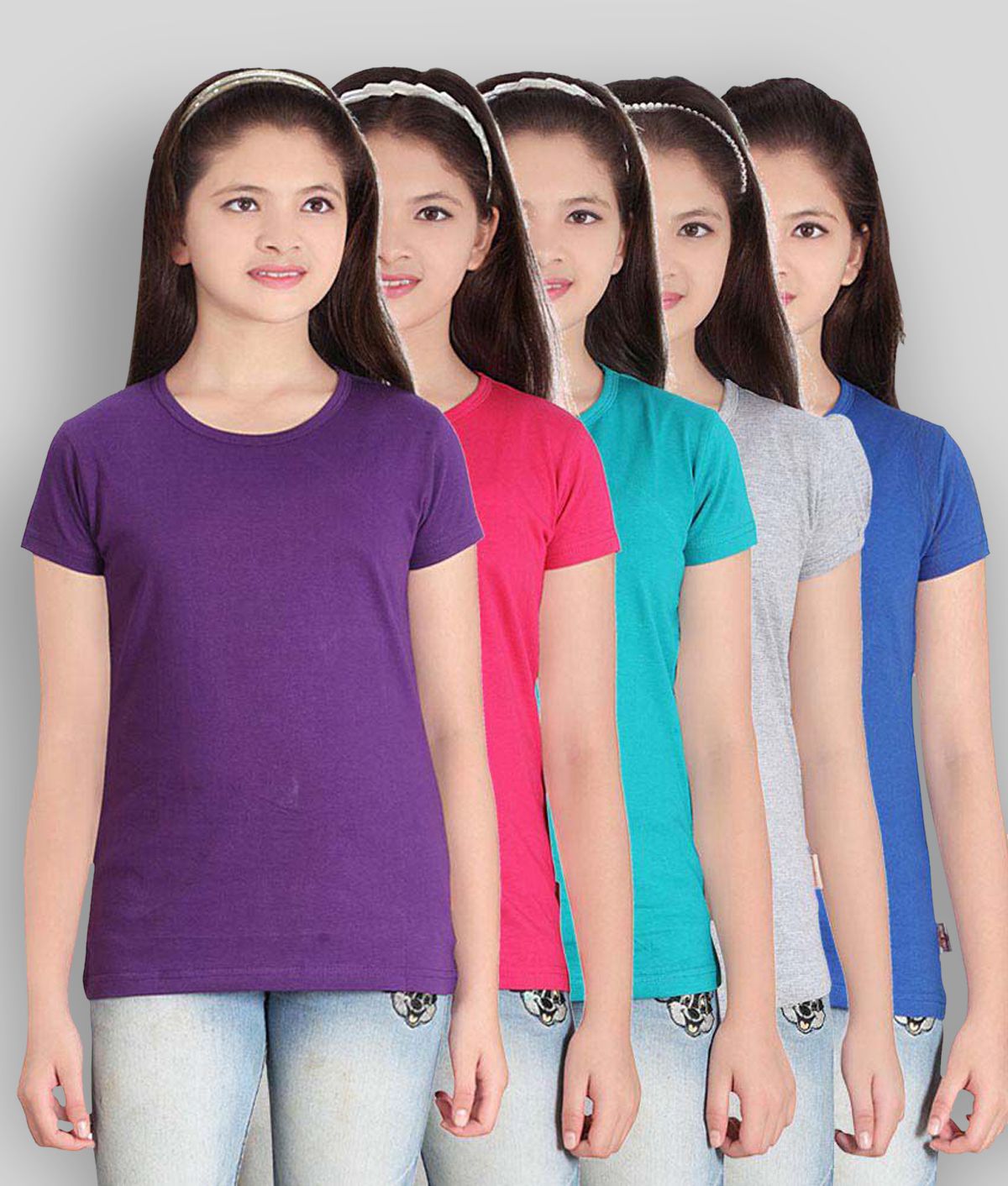     			Sini Mini - Multicolor Cotton Blend Girl's T-Shirt ( Pack of 5 )