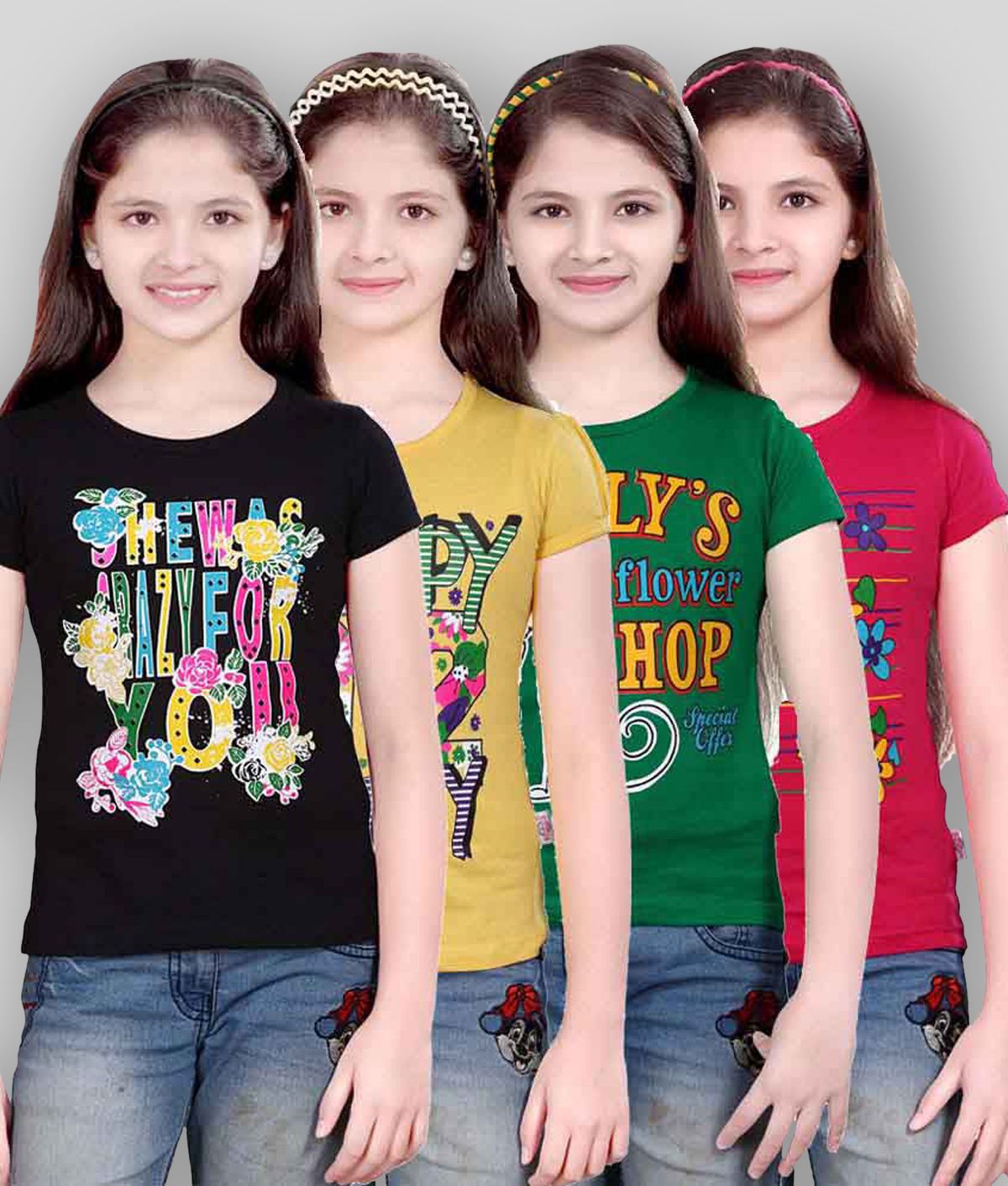     			Sini Mini Pack of 4 Girls Cotton T-Shirt ( Multicolor )