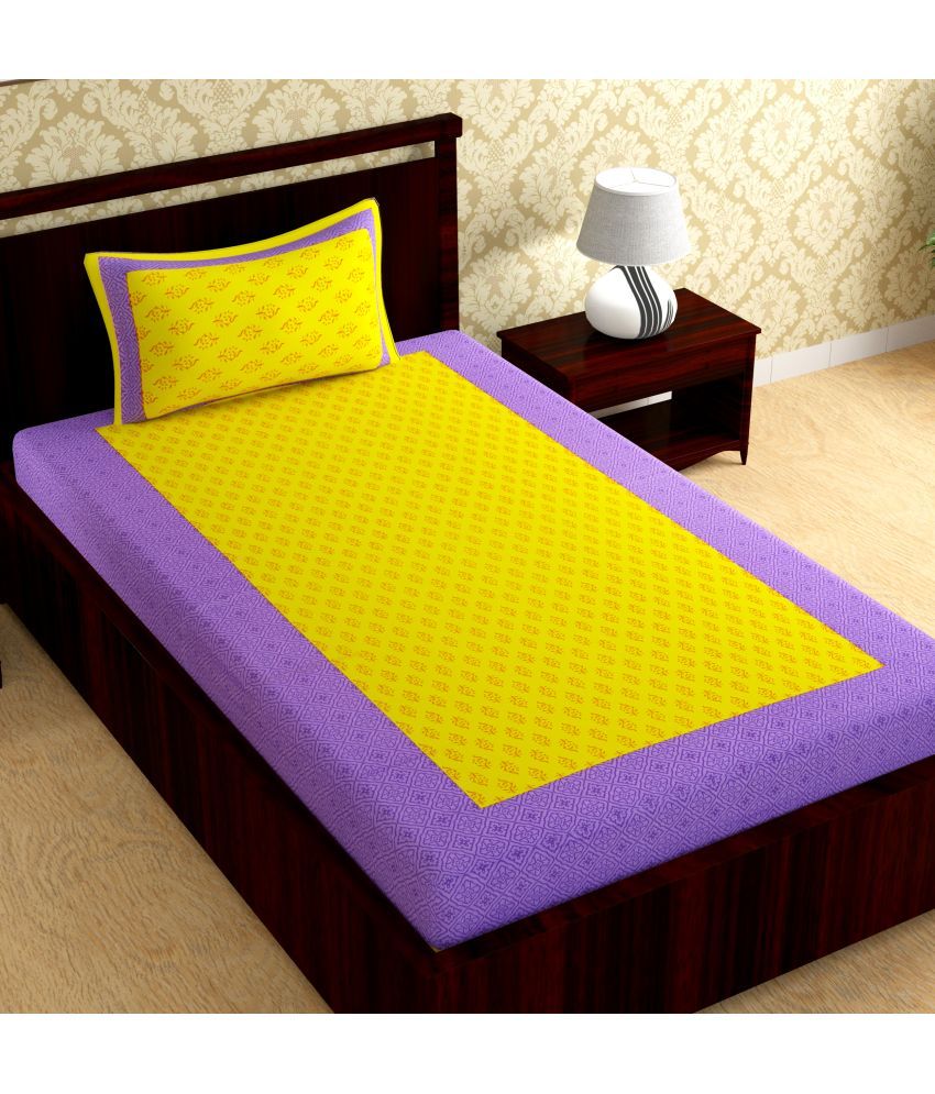     			URBAN MAGIC - Yellow Cotton Single Bedsheet with 1 Pillow Cover