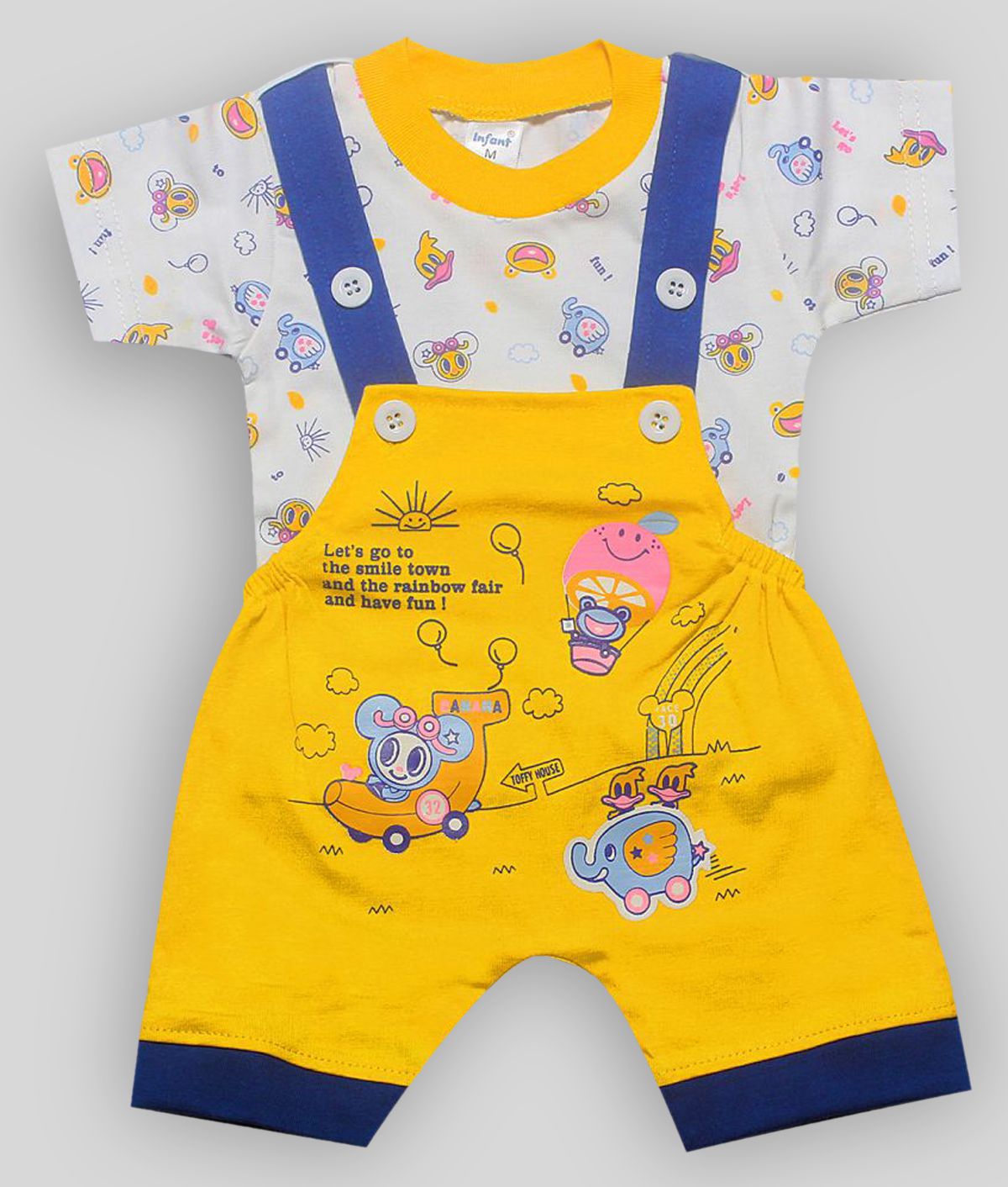    			INFANT - Yellow Cotton Blend Dungaree Sets For Baby Boy,Baby Girl ( Pack of 1 )