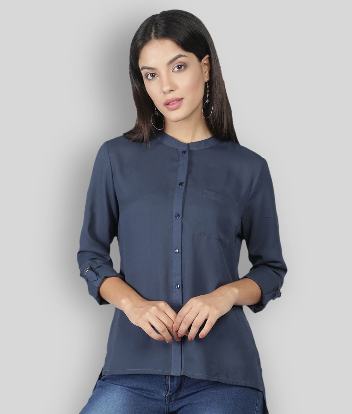     			NUEVOSDAMAS - Blue Georgette Women's Shirt Style Top ( Pack of 1 )