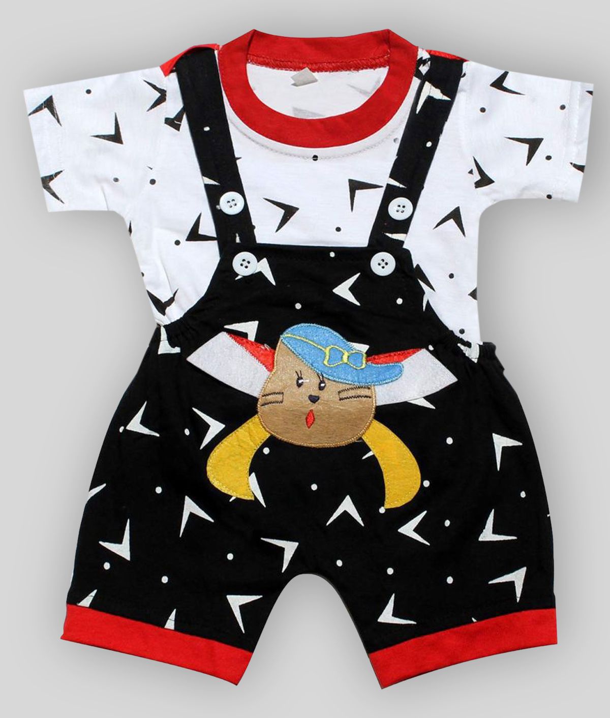     			babeezworld dungaree for Boys & Girls casual printed pure cotton (Black & White ; 9-12 Months)