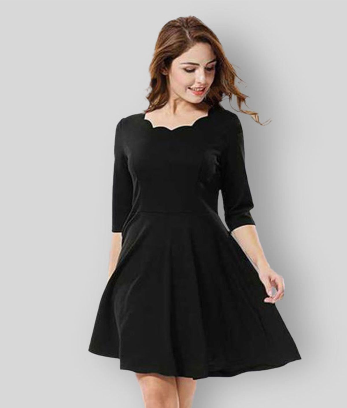 Addyvero - Black Cotton Lycra Women's Fit And Flare Dress ( Pack of 1 )