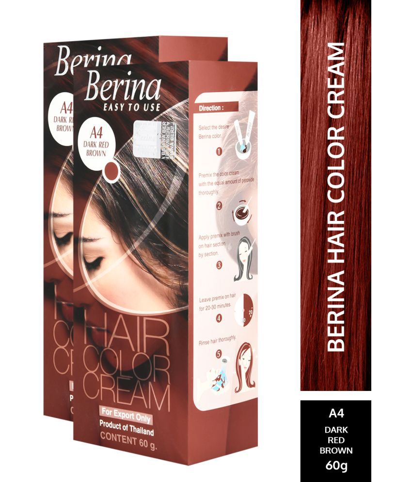     			Berina Hair Color Cream A4 Long Lasting Shine Permanent Hair Color Dark Brown for Women & Men 60 g Pack of 2