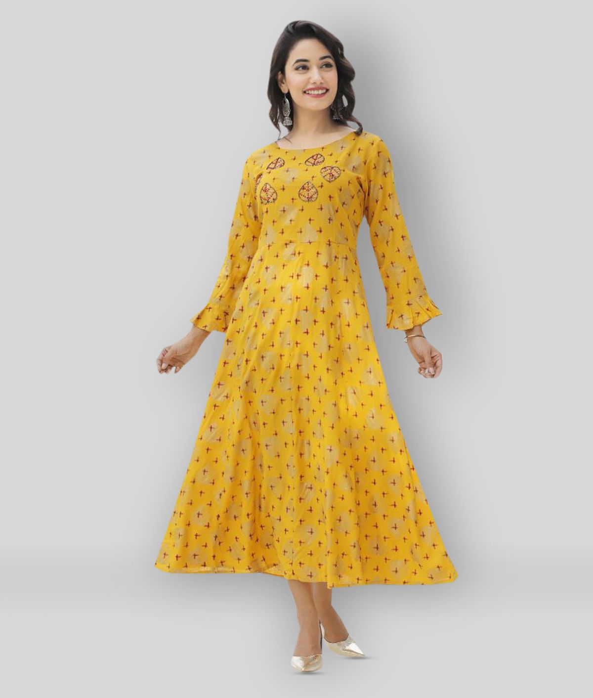     			Doriya - Yellow Rayon Women's Flared Kurti ( Pack of 1 )