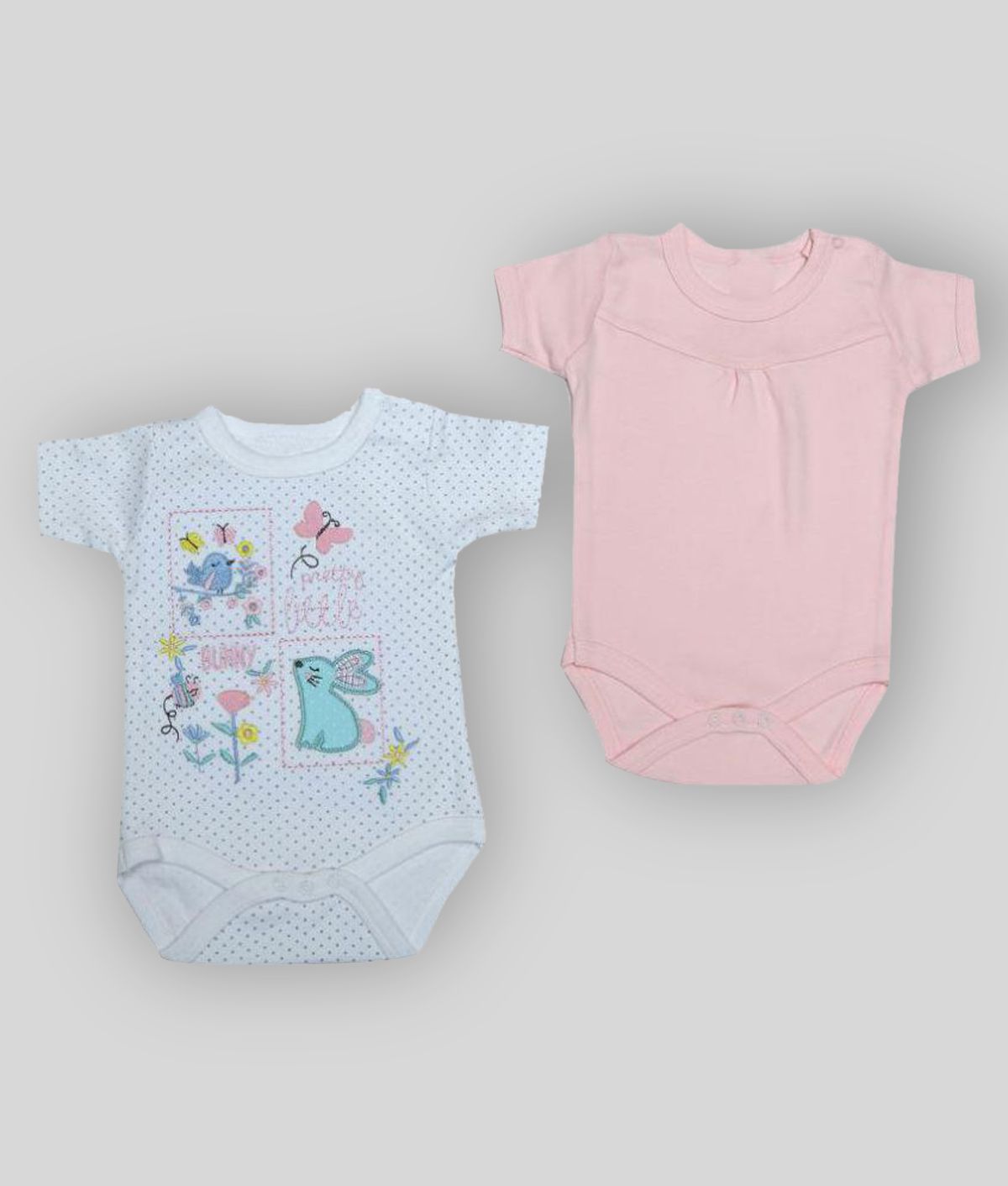    			KABOOS - Pink Cotton Rompers For Baby Boy ( Pack of 2 )