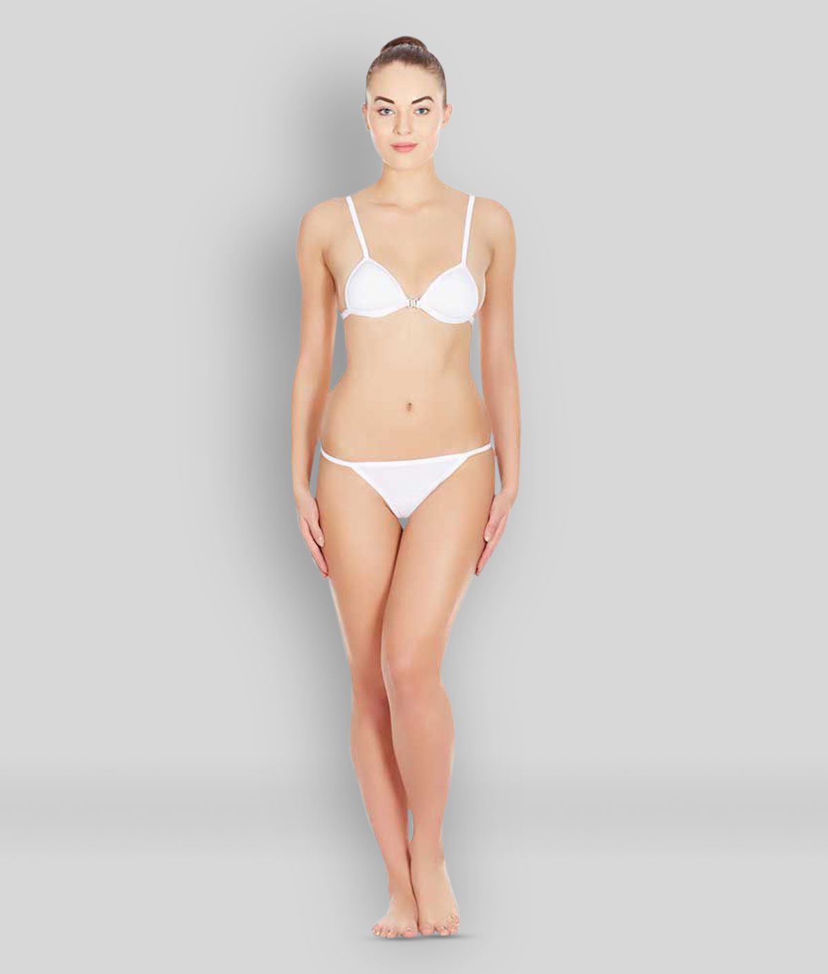     			La Intimo - White Cotton Blend Solid Women's Bikini ( Pack of 1 )