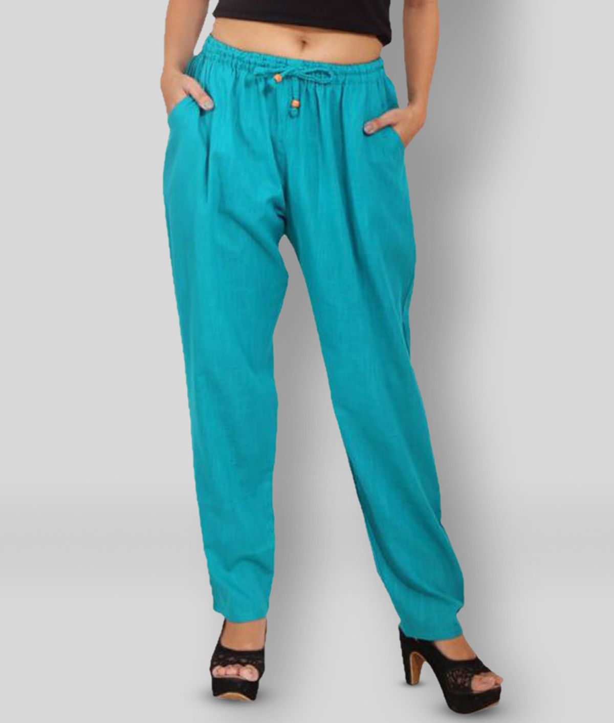     			Lee Moda - Turquoise Cotton Regular Fit Women's Casual Pants  ( Pack of 1 )