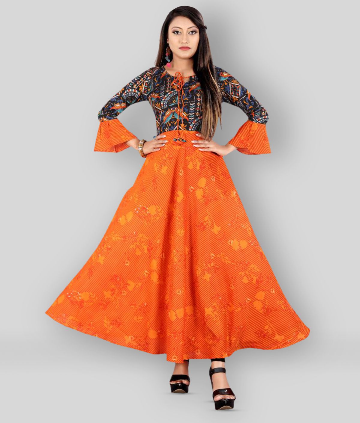     			MEESORRA - Orange Rayon Women's Flared Kurti ( Pack of 1 )